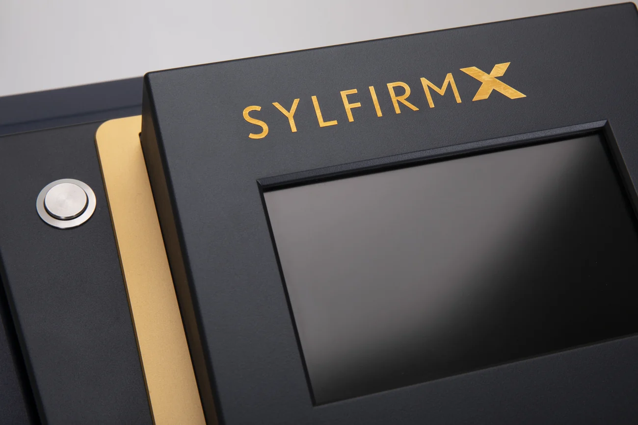 Dual-display control panel with gold Sylfirm X wordmark